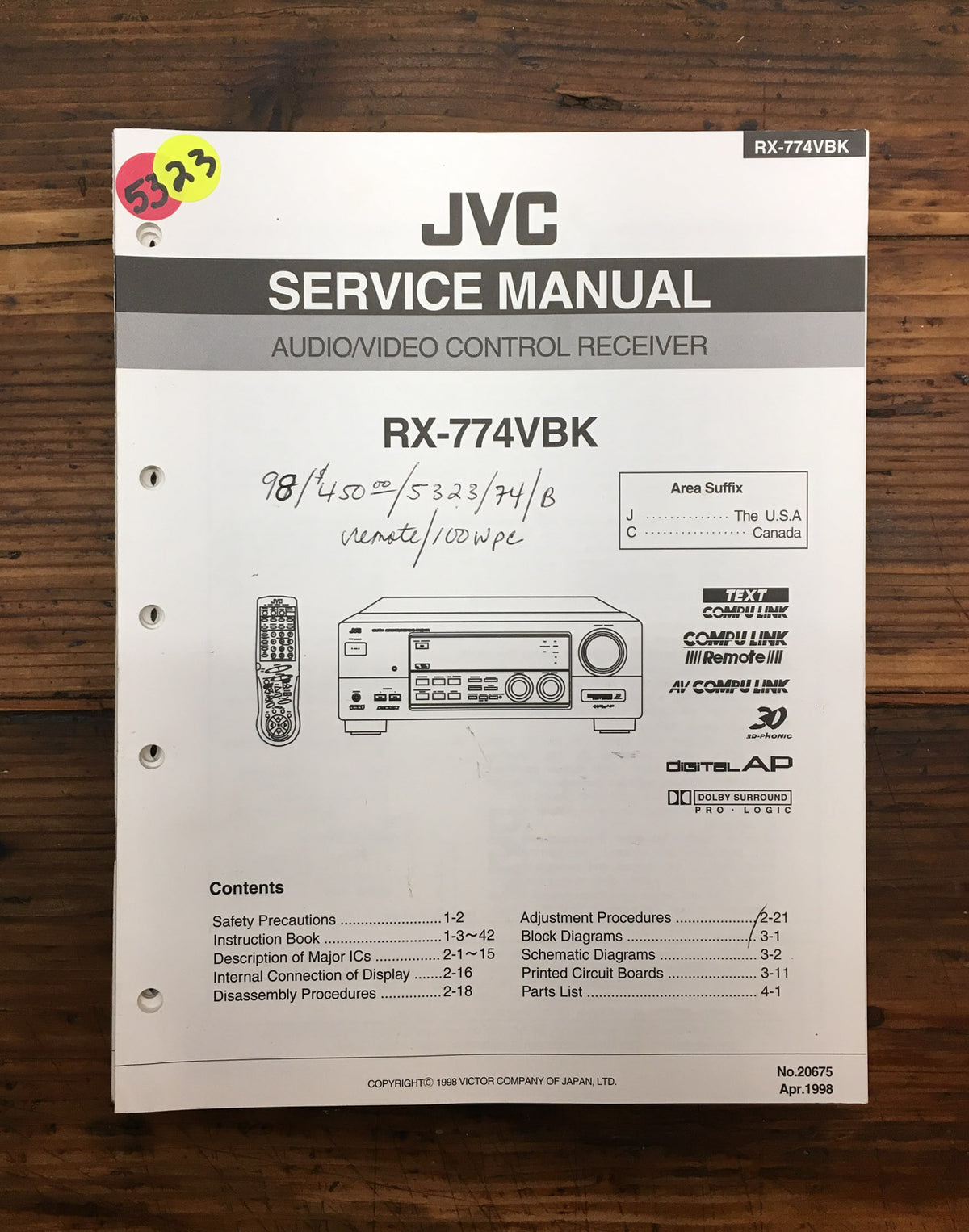 JVC RX-774 RX-774VBK Receiver Service Manual *Original*
