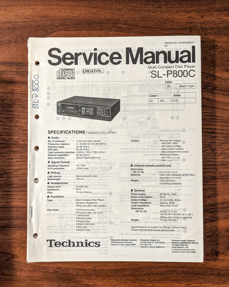 *Original* Technics SL-P3510 CD Player Service Manual Supplement