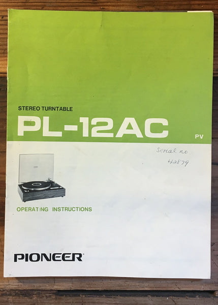 Pioneer PL-12AC Pl-12 AC Record Player / Turntable User / Owners Manual *Orig*