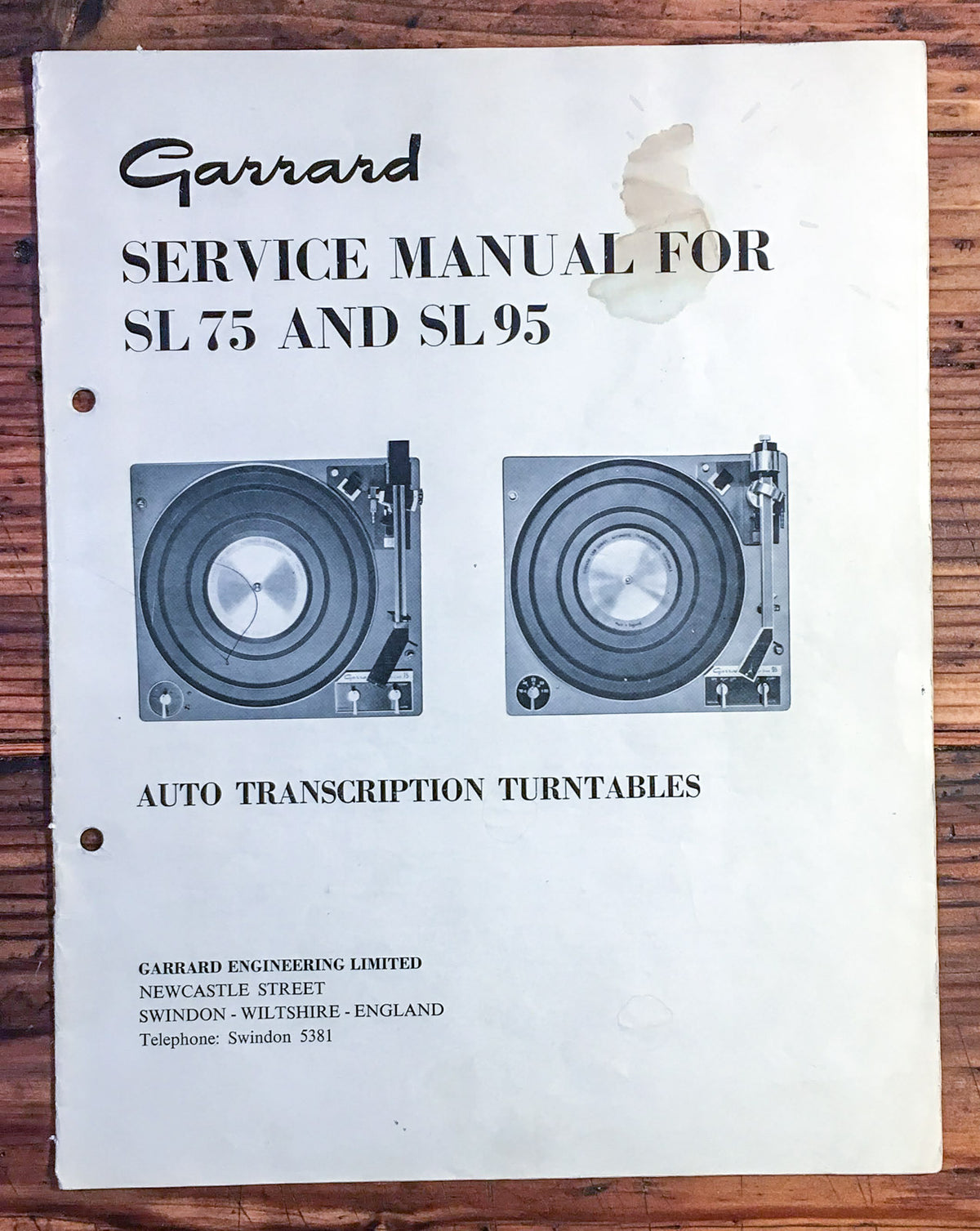 Garrard SL-75 SL-95 SL75 SL95 Record Player Service Manual *Original*