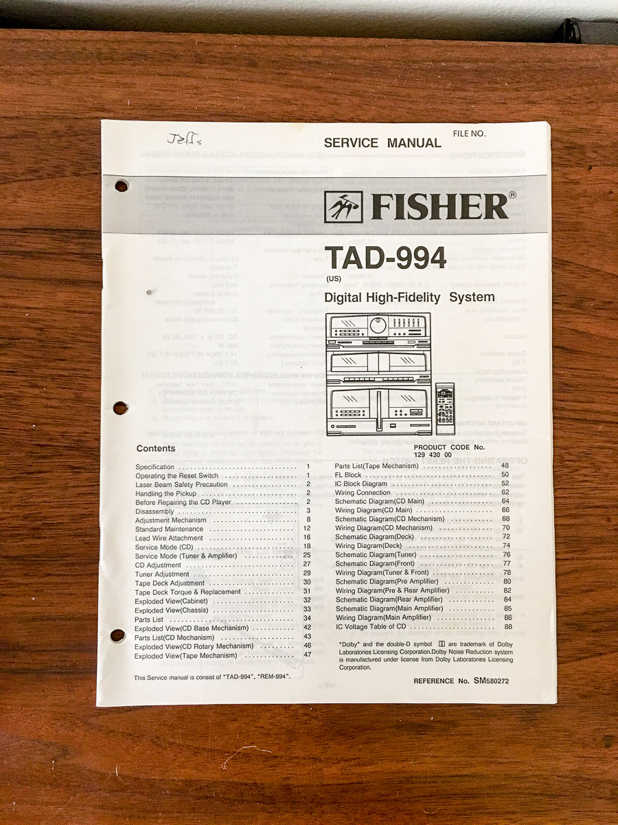Fisher TAD-994 Stereo Service Manual *Original*