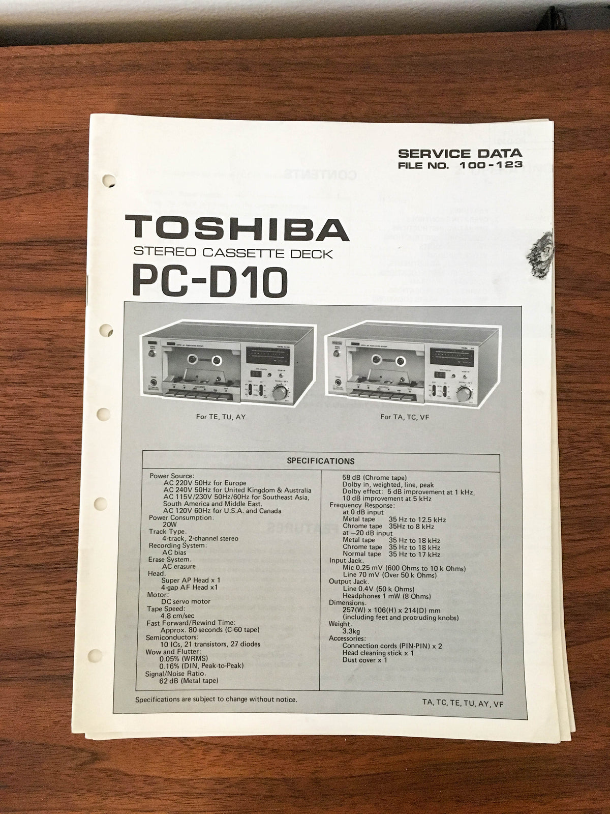 Toshiba PC-D10 Cassette Deck Service Manual *Original*