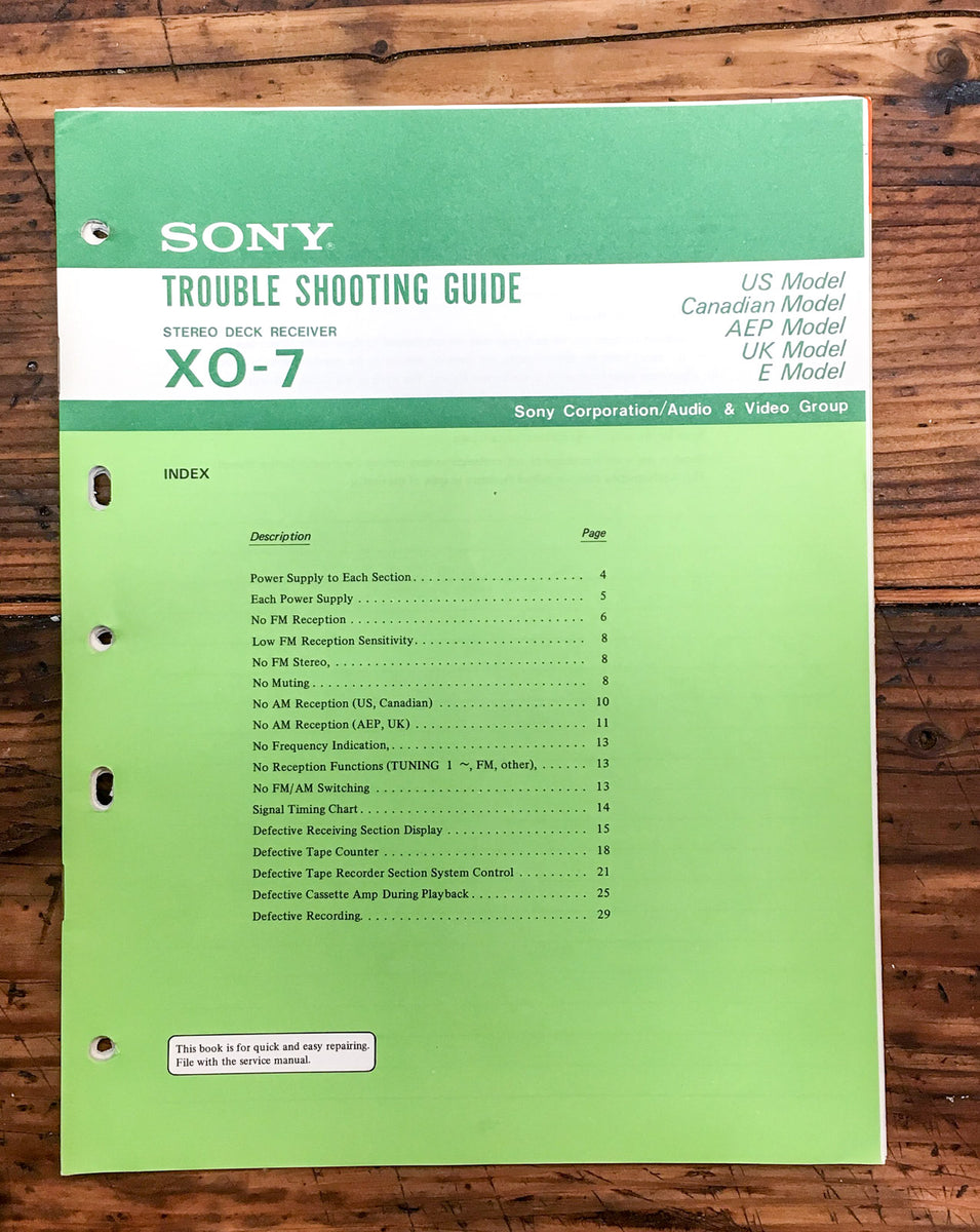 Sony XO7 Receiver Troubleshooting Manual *Original* Vintage Audio Store Vintage Service