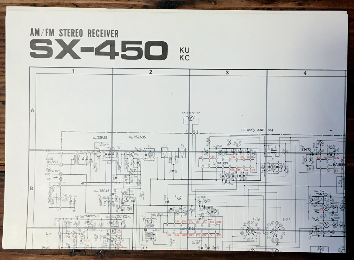 Pioneer SX-450 KU KC Receiver Large Fold Out Schematic *Original* #1
