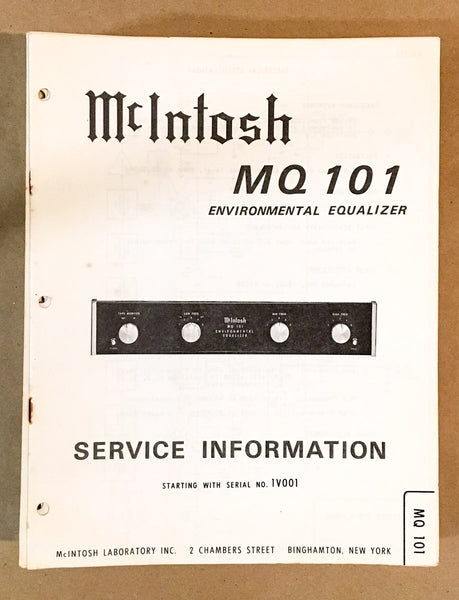 McIntosh MQ101 MQ-101 Environmental Equalizer Service Manual *Original*