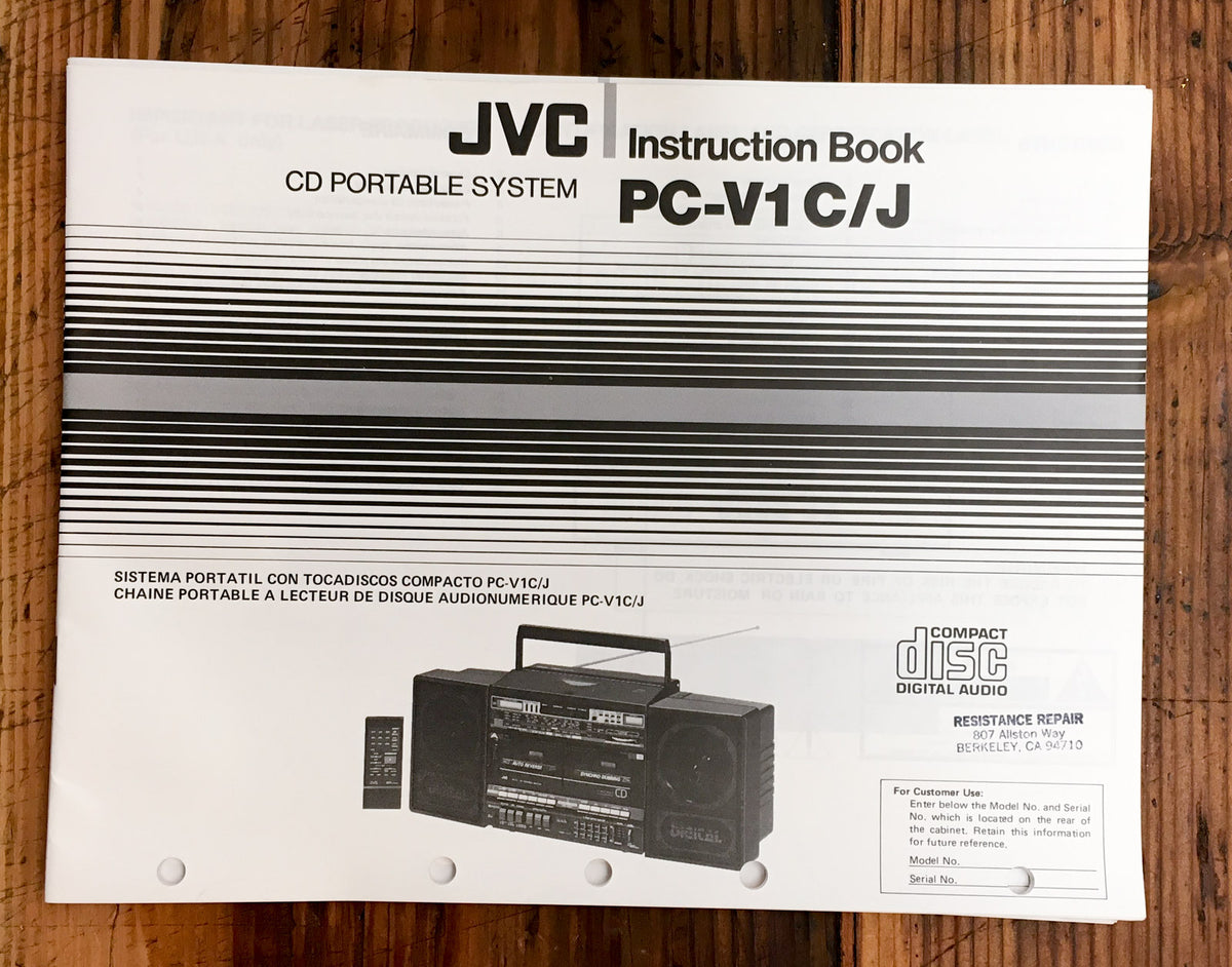 JVC PC-V1 C/J Stereo Owners / User Manual *Original*
