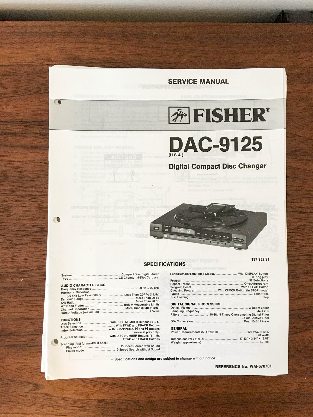 Fisher DAC-9125 CD Player Service Manual *Original*