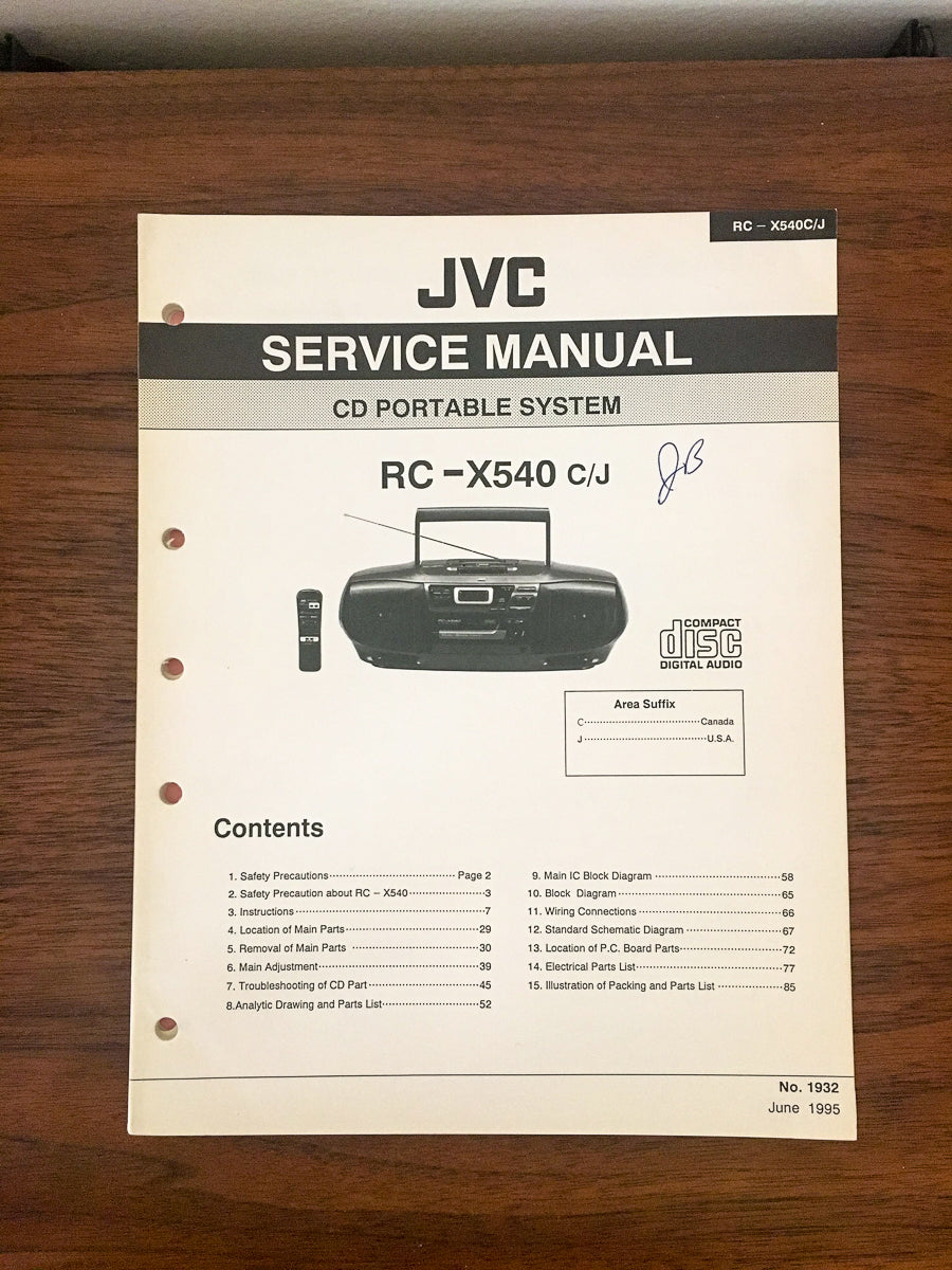 JVC RC-X540 RADIO / BOOMBOX Service Manual *Original*