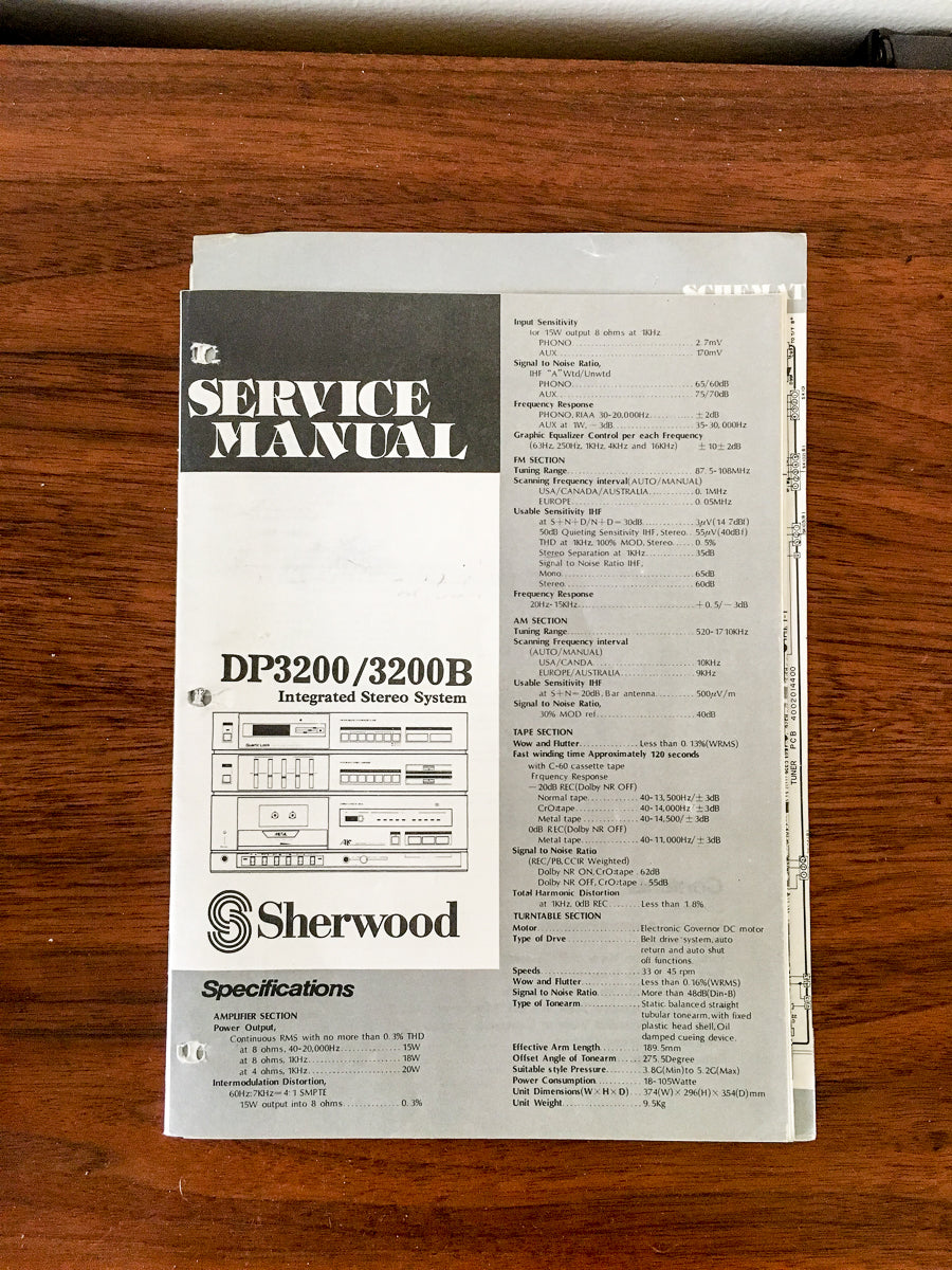 Sherwood DP-3200 DP-3200B Stereo Service Manual *Original*
