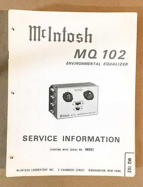 McIntosh MQ102 MQ-102 Environmental Equalizer Service Manual *Original*