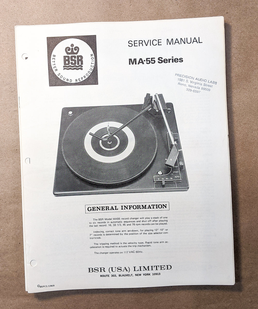 *Original* BSR MA-55 Series Record Player Turntable Service Manual