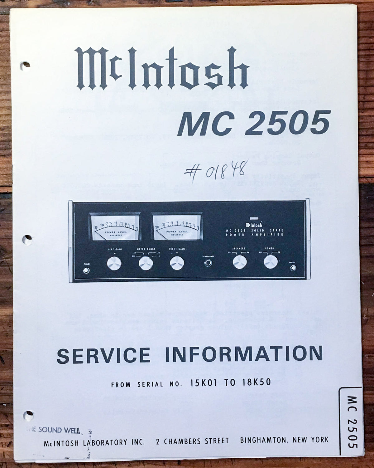 Mcintosh MC-2505 Amplifier Service Manual *Original*