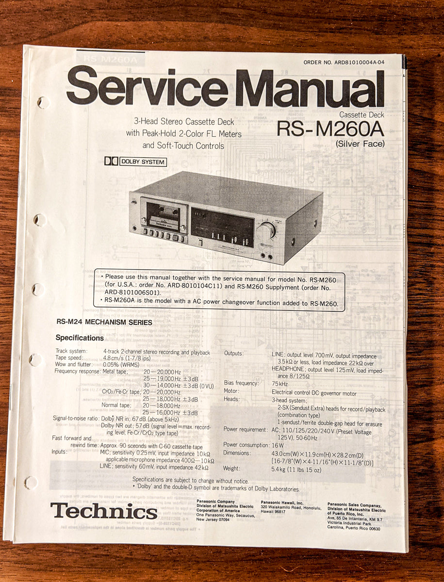 Panasonic RS-M260A Cassette Service Manual *Original*
