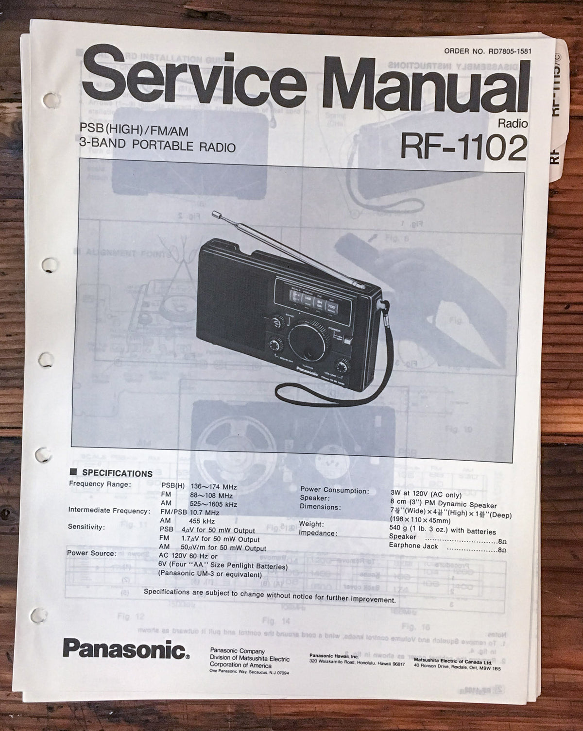 Panasonic RF-1102 Radio Service Manual *Original*