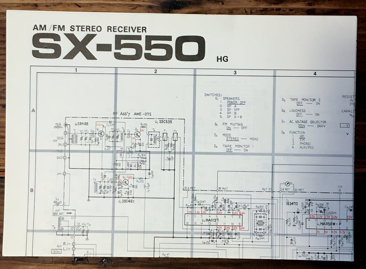 Pioneer SX-550 Receiver Large Fold Out Schematic *Original* #2