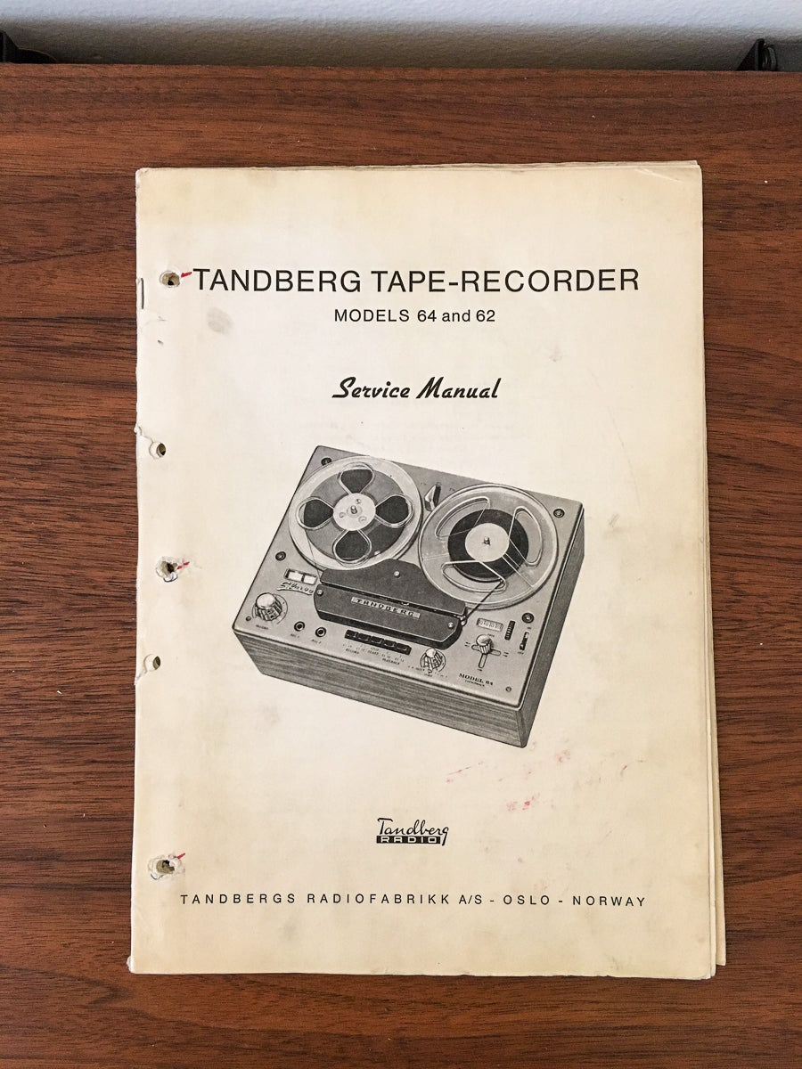 Tandberg Model 62 64 Tape Recorder Service Manual *Original* #2