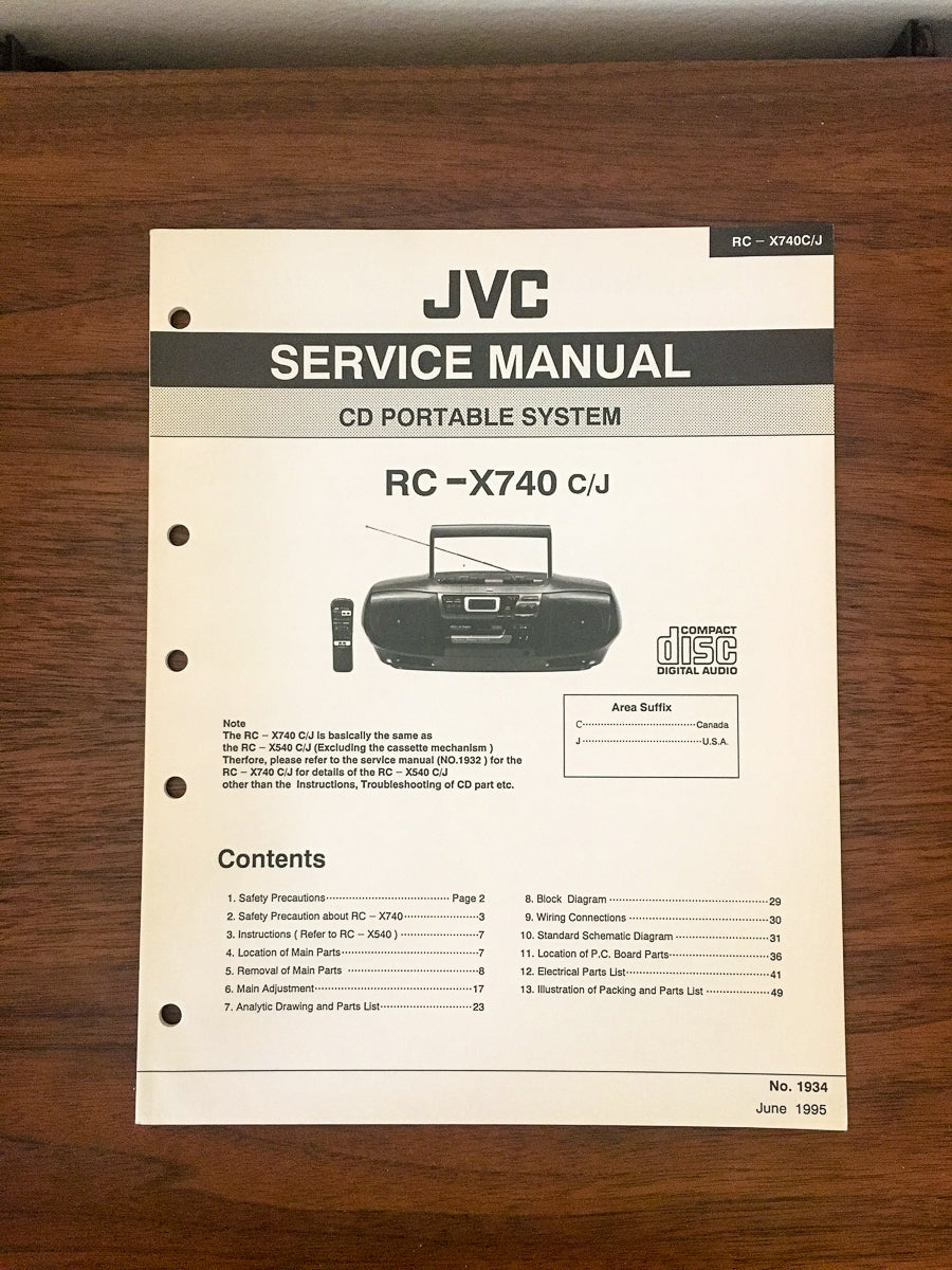 JVC RC-X740 RADIO / BOOMBOX Service Manual *Original*