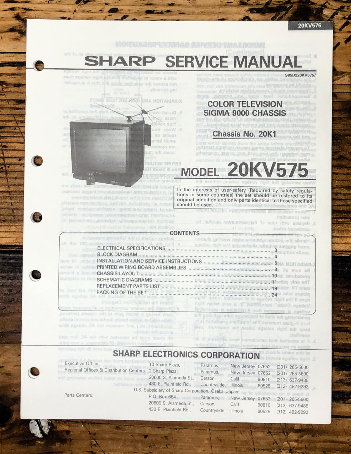 Sharp 20KV575 TV / Television Service Manual *Original*