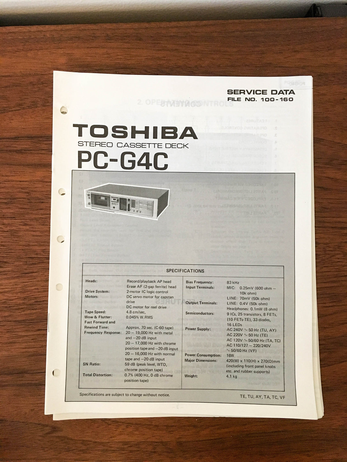 Toshiba PC-G4C Cassette Deck Service Manual *Original*