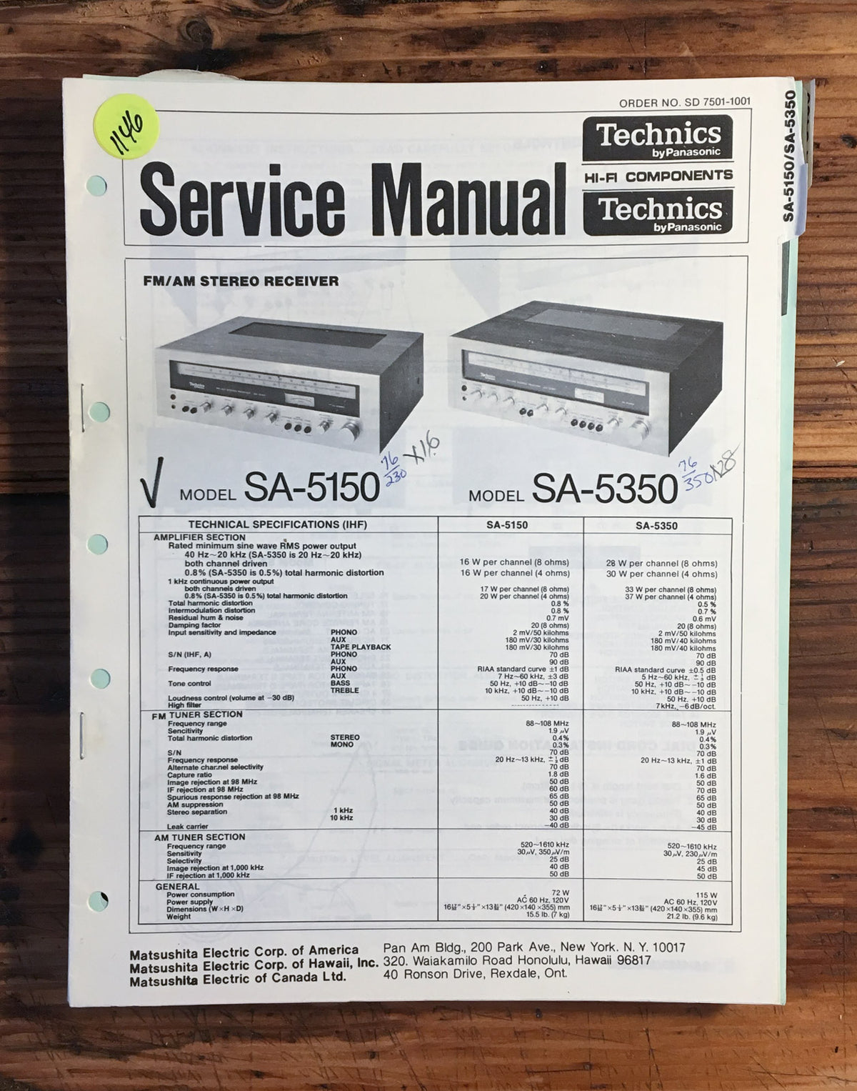 Technics SA-5150 SA-5350 Receiver Service Manual *Original*