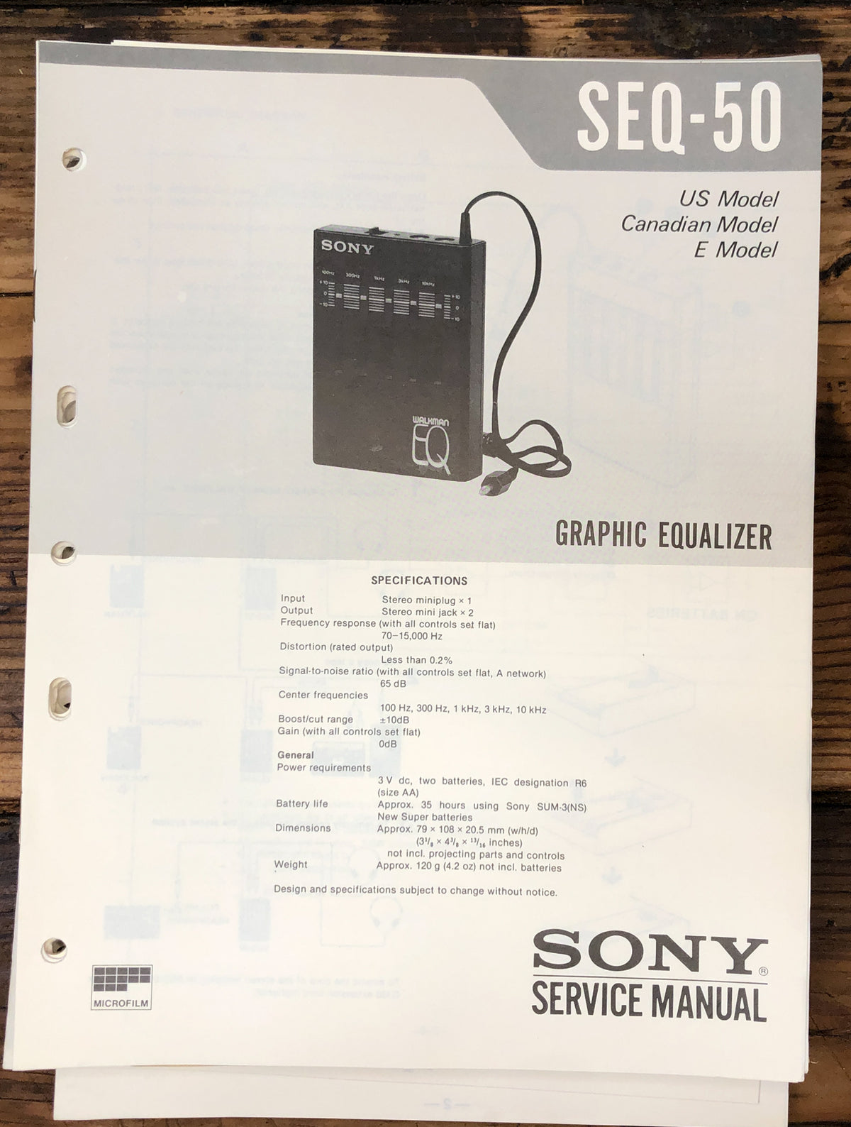 Sony SEQ-50 Equalizer Service Manual *Original*