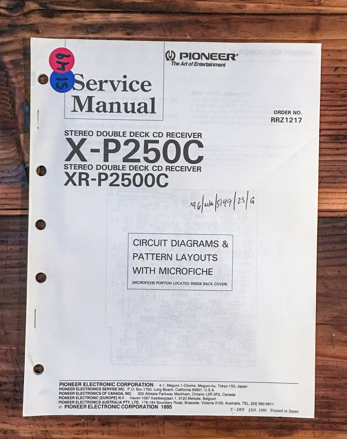 Pioneer X-P250C XR-P2500C Receiver Service Manual *Original*