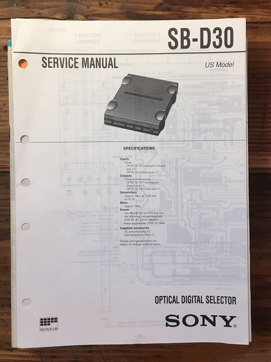 Sony SB-D30 Digital Selector Service Manual *Original* – Vintage