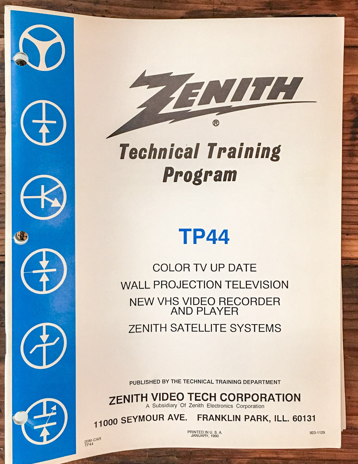Zenith TP44 Technical Training Color TV Satellite Manual *Original*