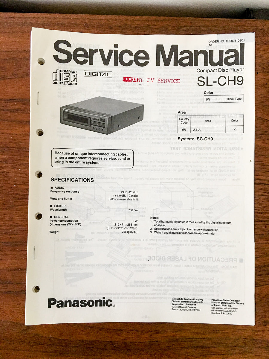 Panasonic SL-CH9 CD Player Service Manual *Original*