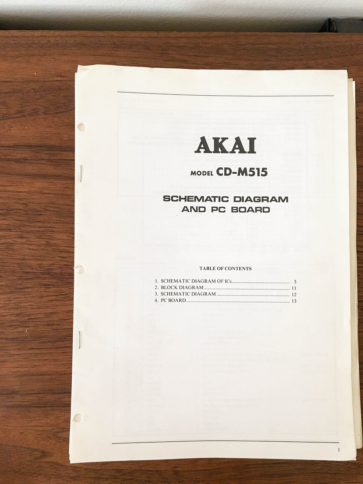 Akai CD-M515 Fold Out Schematic Booklet *Original*