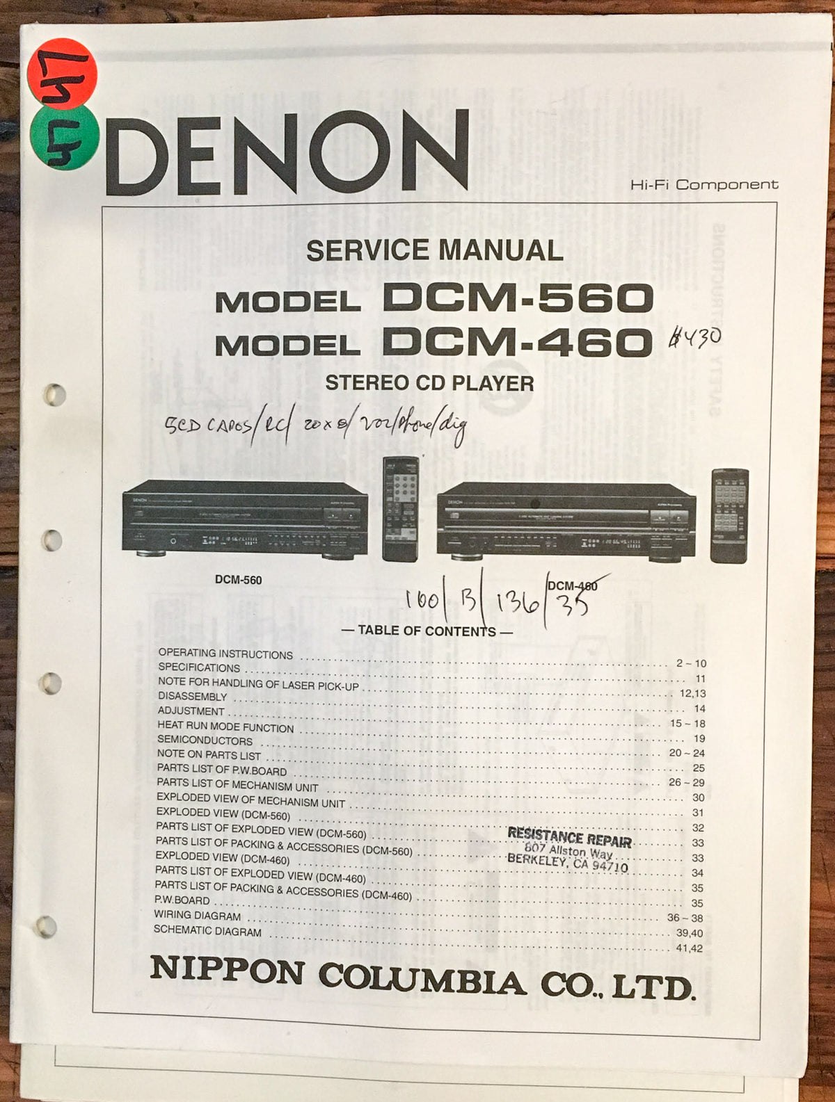 Denon DCM-560 DCM-460 Service Manual *Original*