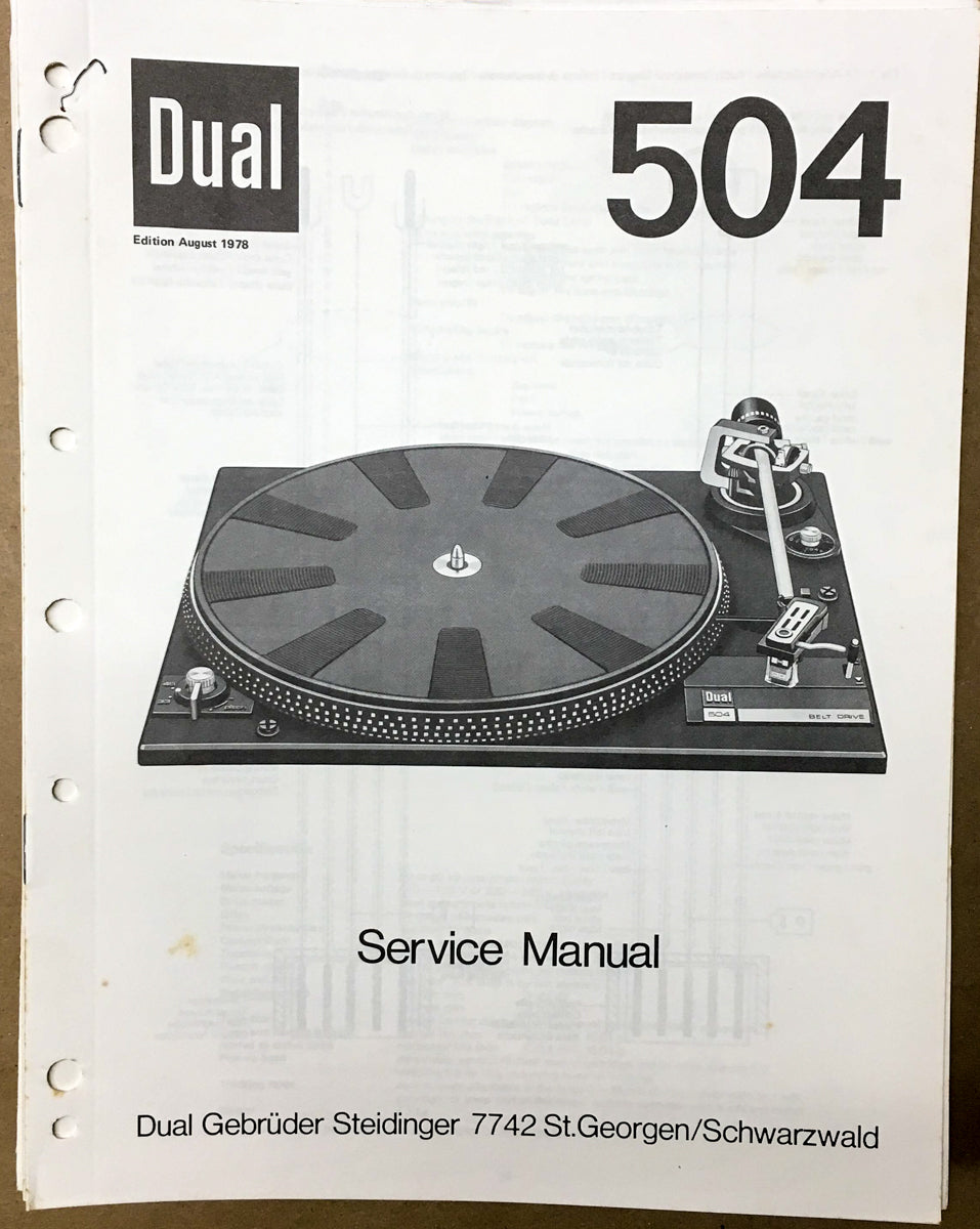 Dual Model 504 Turntable / Record Player Service Manual *Original*