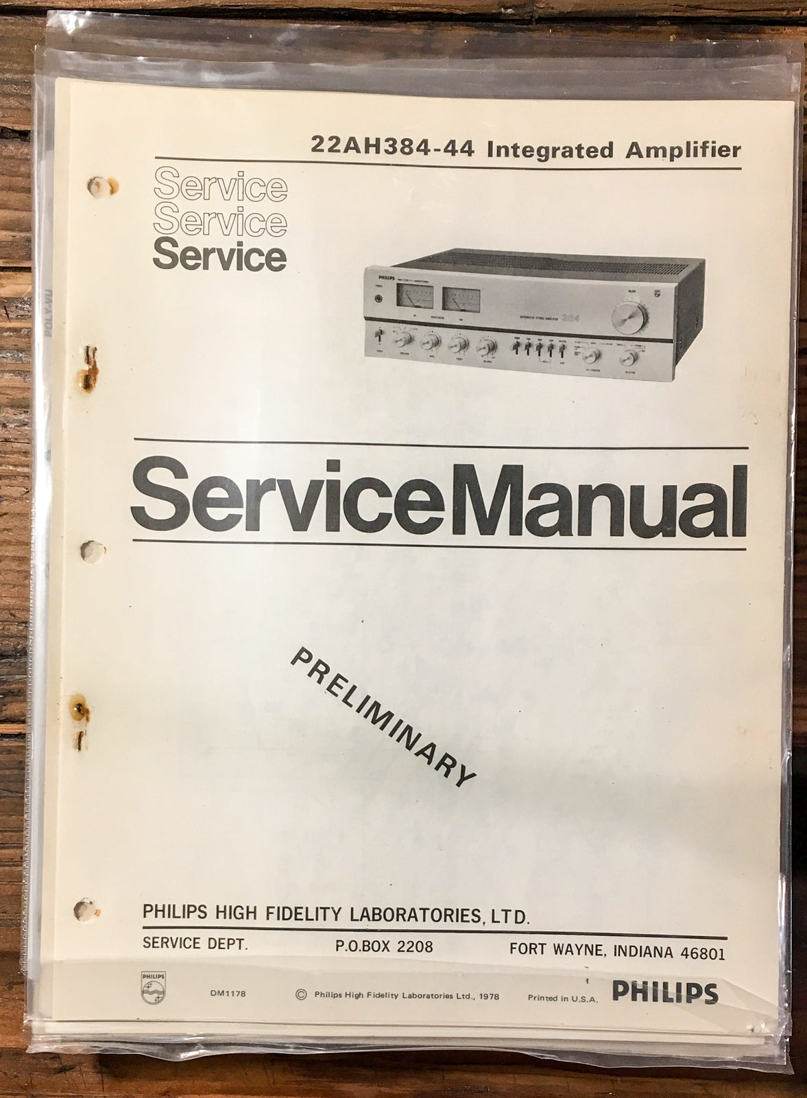 Philips 22AH384-44 384 Amplifier Prelim. Service Manual *Original*