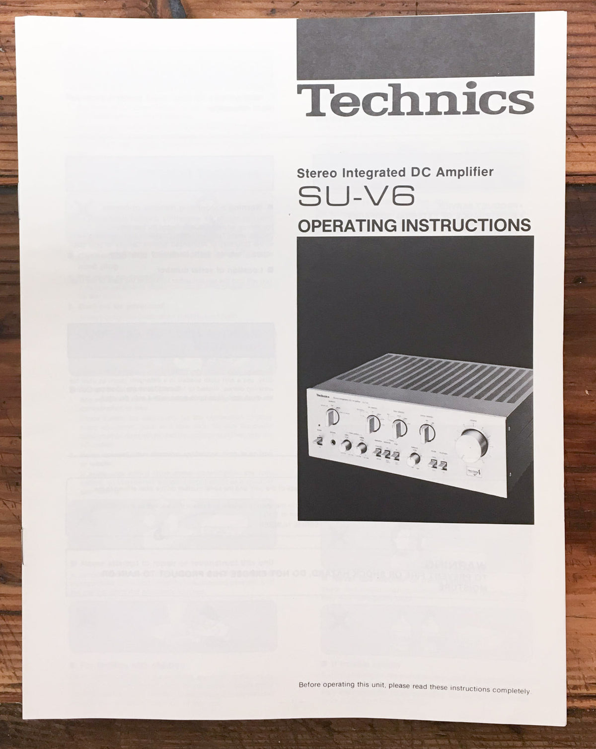 Technics SU-V6 Amplifier Owners / User Manual *Original*