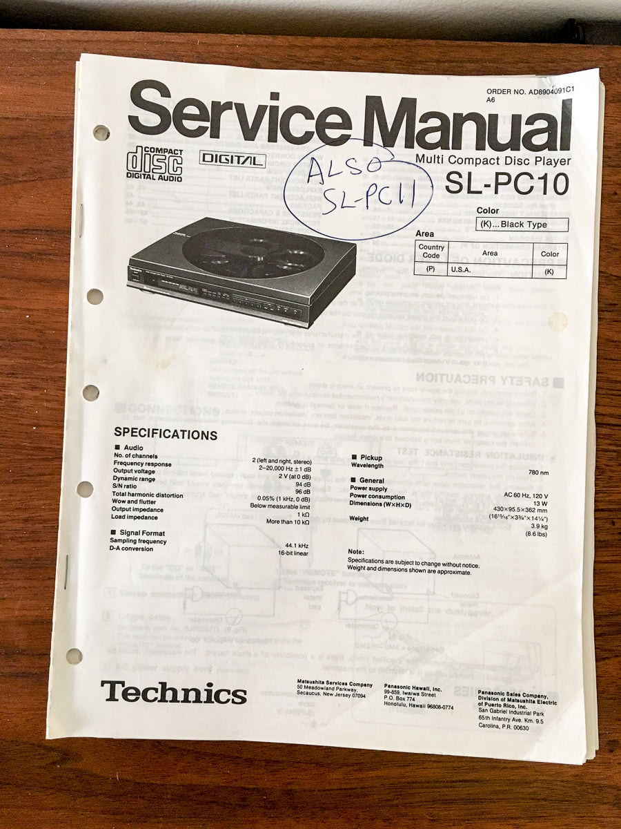 Technics SL-PC10 CD Player Service Manual *Original*