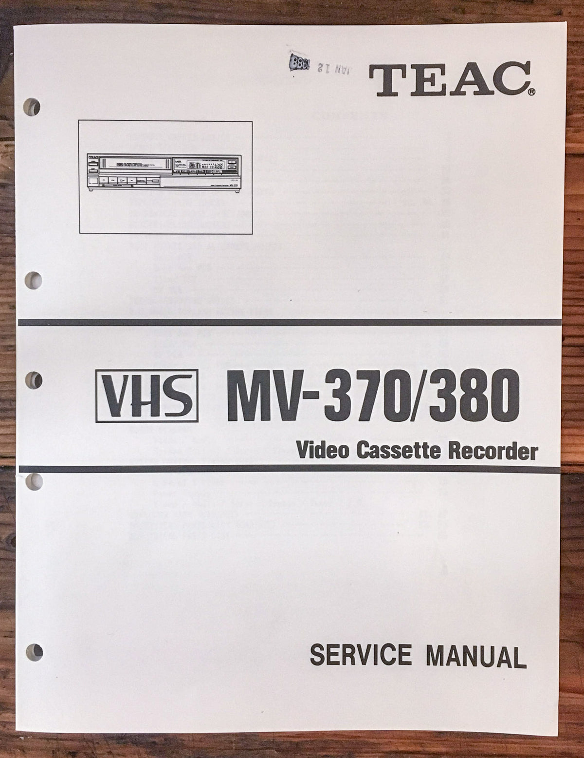 Teac MV-370 MV-380 VCR / Video Cassette Service Manual *Original*