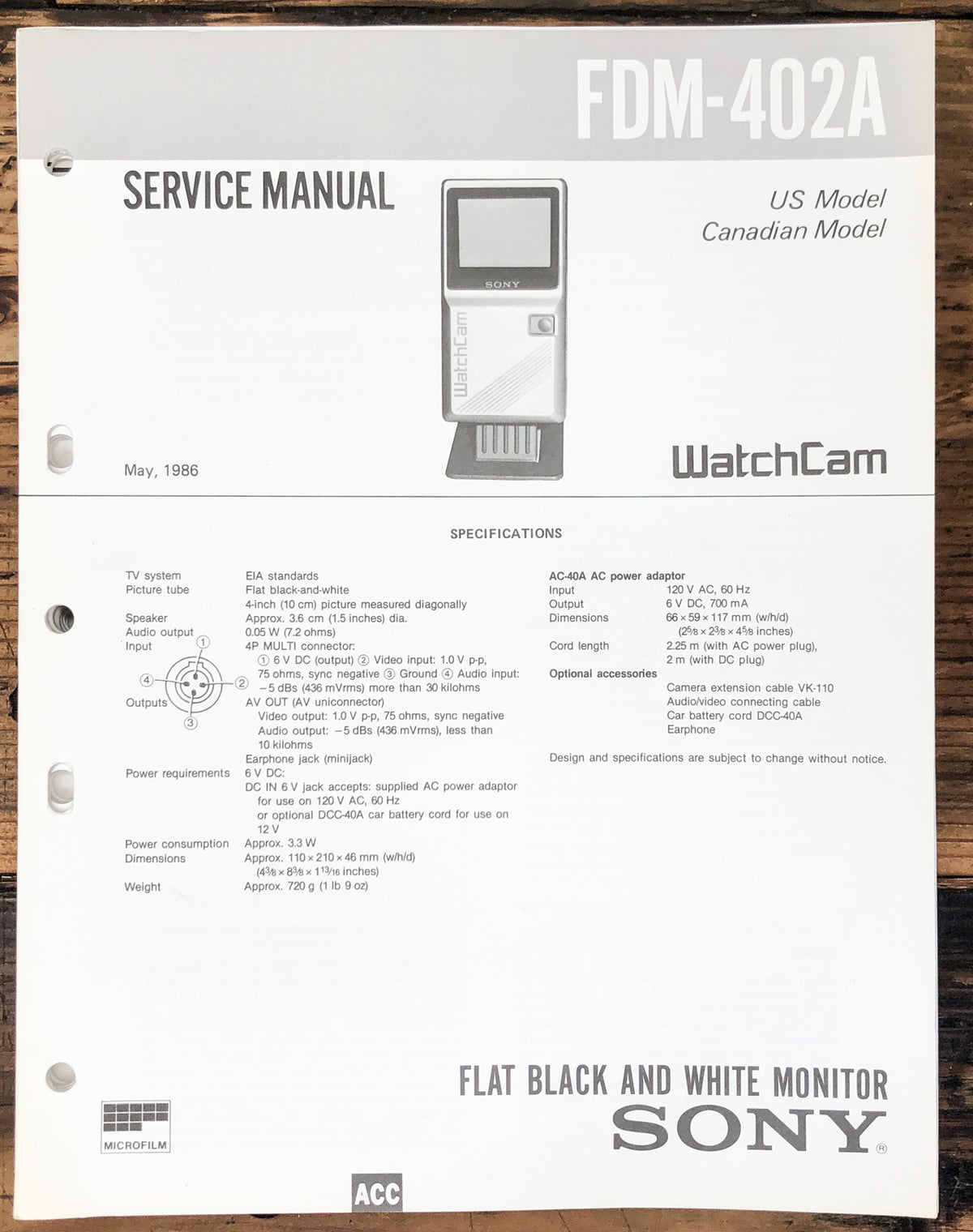 Sony FDM-402A Monitor Service Manual *Original*