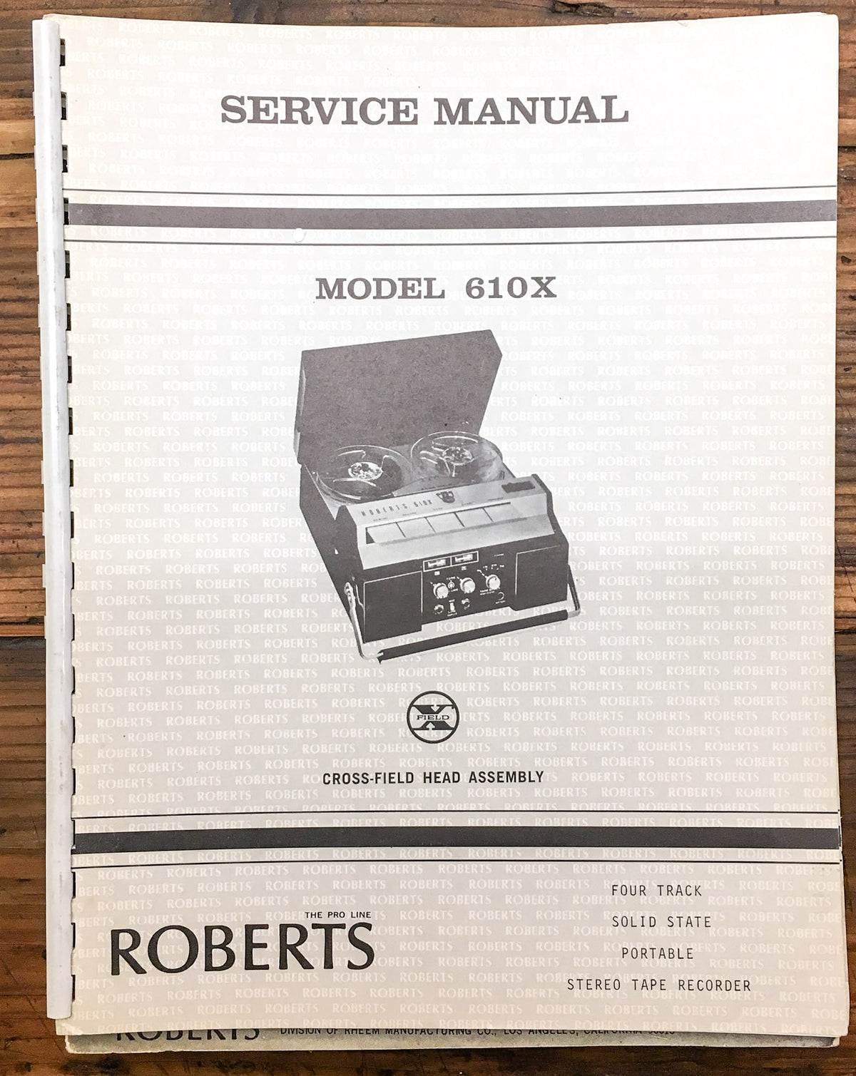 Roberts Model 610X Tape Recorder Service Manual *Original*