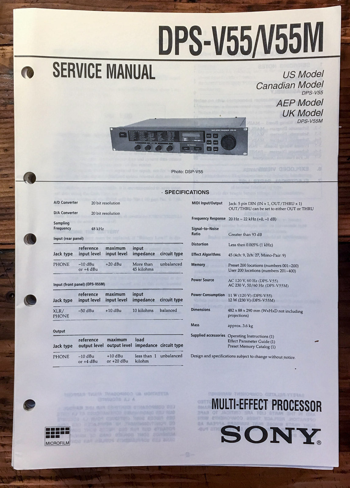 Sony DPS-V55 DPS-V55M Processor Service Manual *Original*