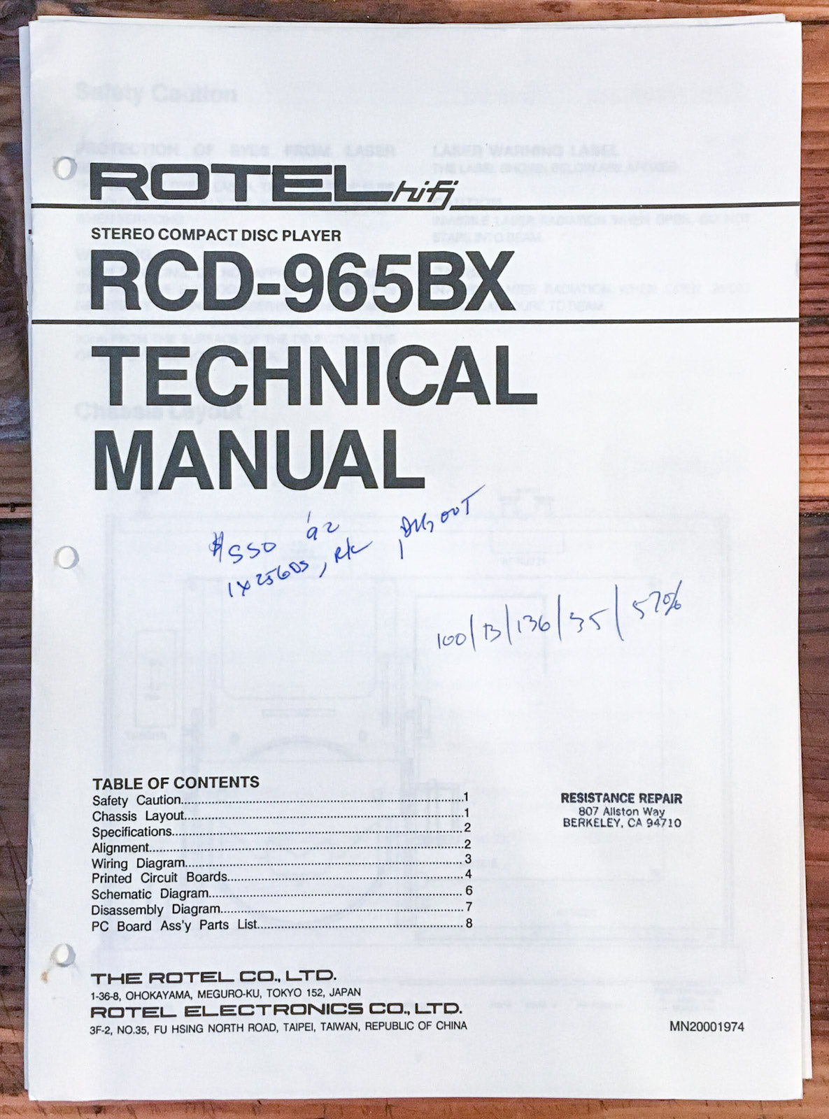 Rotel RCD-965BX CD Player Service Manual *Original* #1