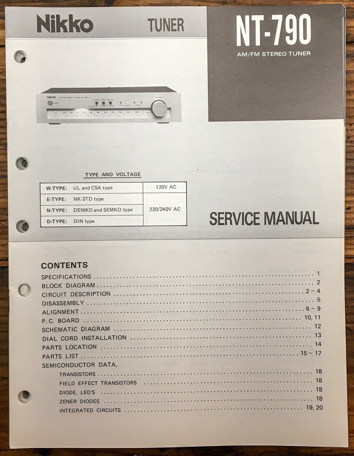 Nikko NT-790 Tuner Service Manual *Original*