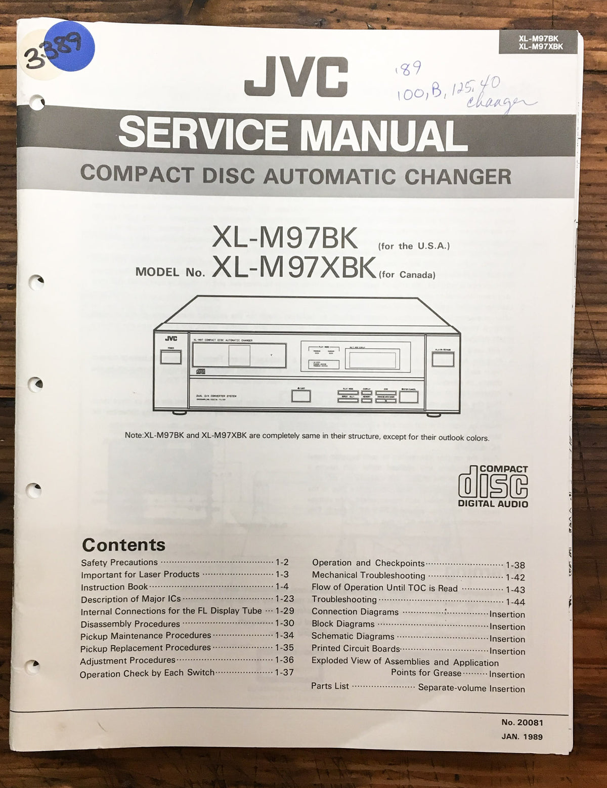 JVC XL-M97 XL-M07X BK CD Player Service Manual *Original*