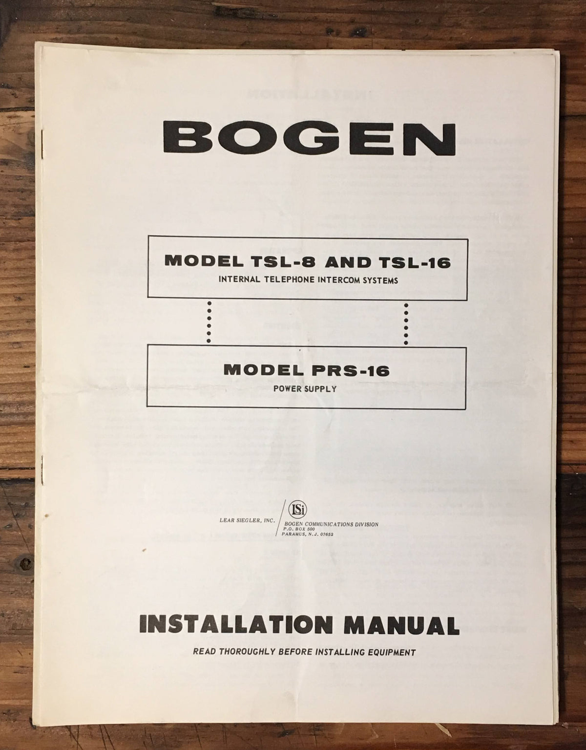Bogen TSL-8 TSL-16 PRS-16 Intercom Installation Manual *Original*