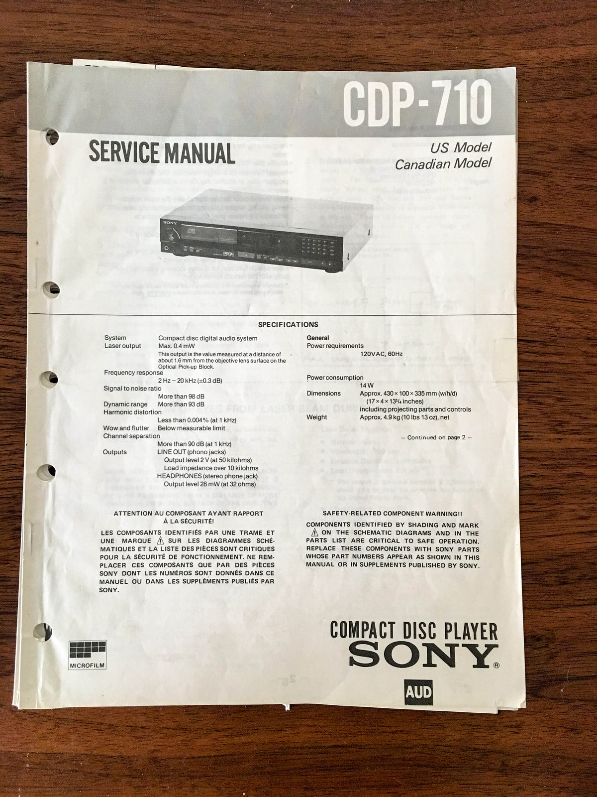 Sony CDP-710 Service Manual *Original* #1