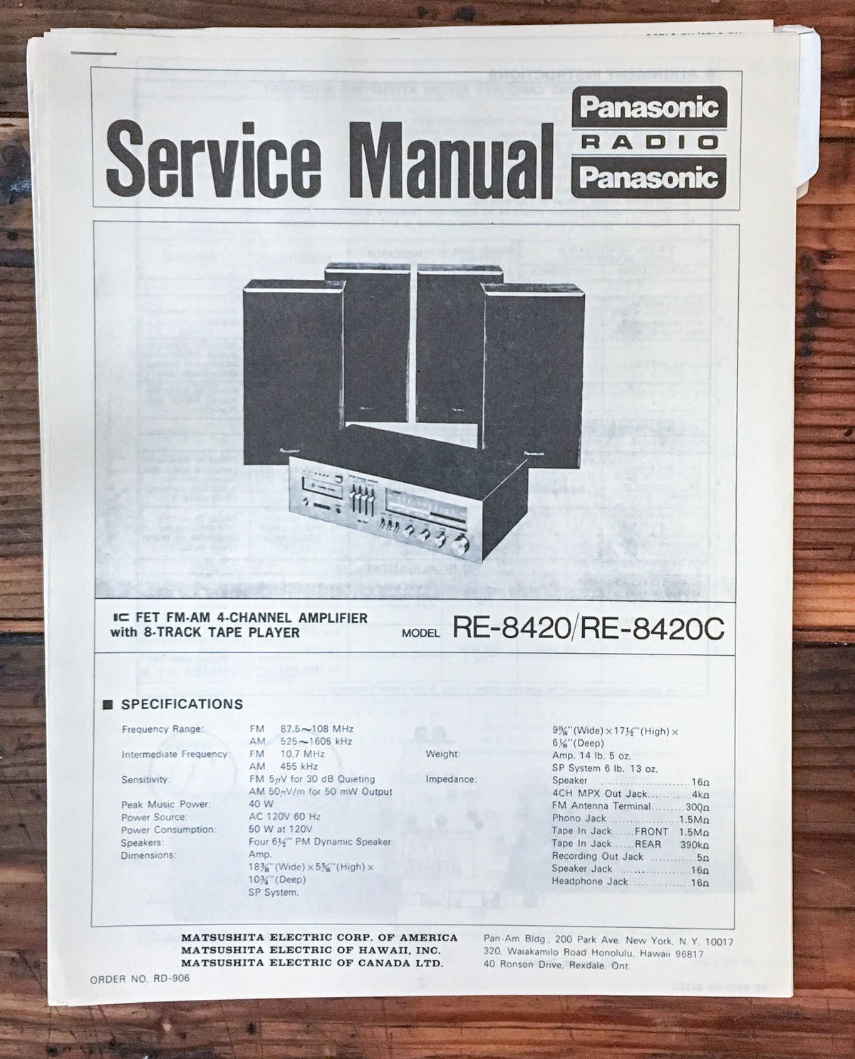Panasonic RE-8420 RE-8420C Radio Service Manual *Original* #2
