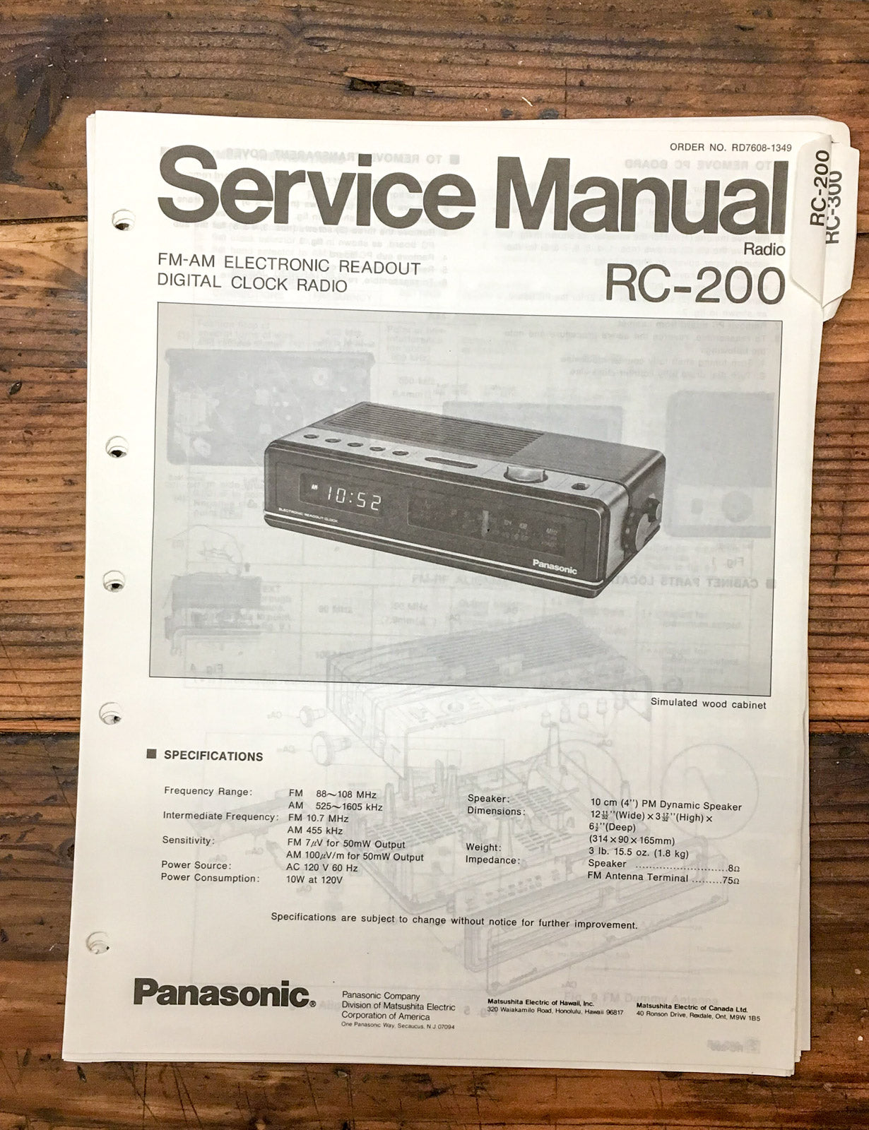 Panasonic RC-200 Radio Service Manual *Original* – Vintage Audio