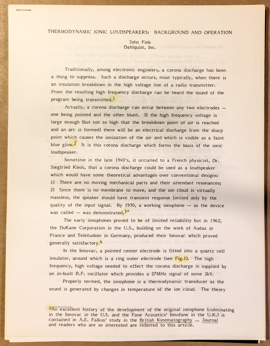 Dahlquist John Fink Thermodynamic Ionic ... ' 7 pg. Technical Paper *Original*