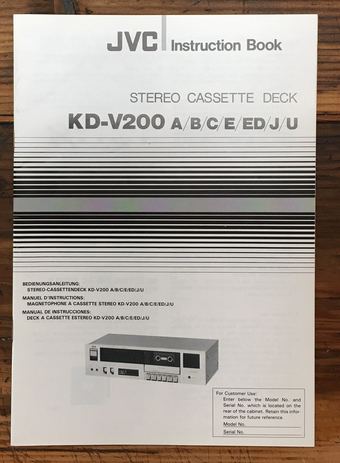 JVC KD-V200 Cassette Owners / User Manual *Original*