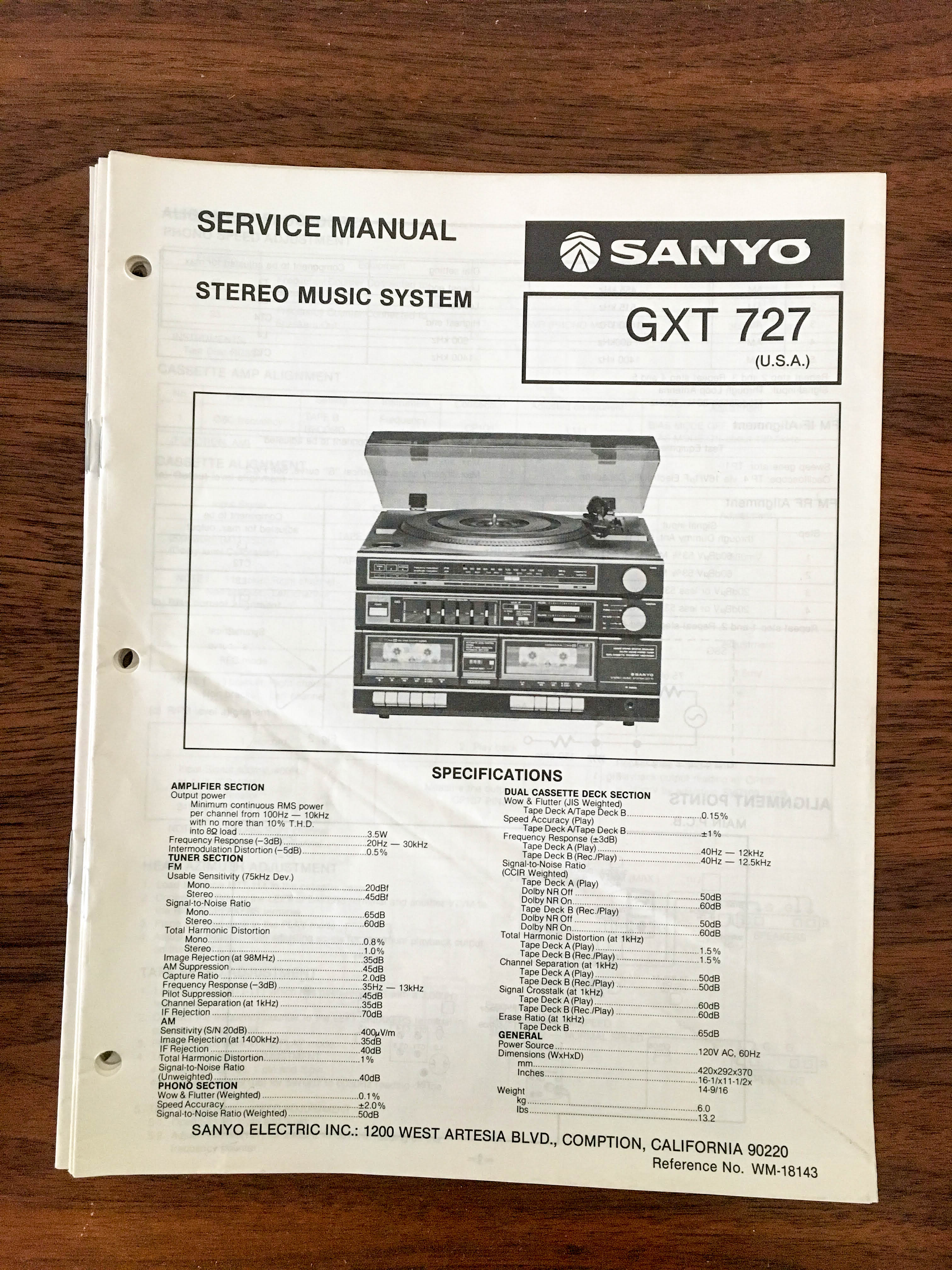 Sanyo Gxt 727 Stereo Music System Service Manual Original 1 Vintage Audio Store Vintage 7450