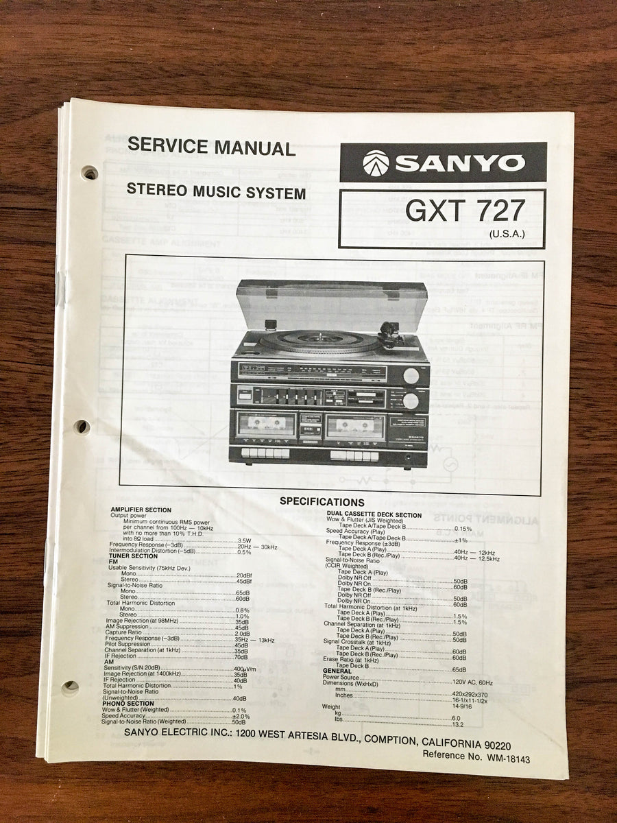Sanyo GXT 727 Stereo Music System Service Manual *Original* #1 ...